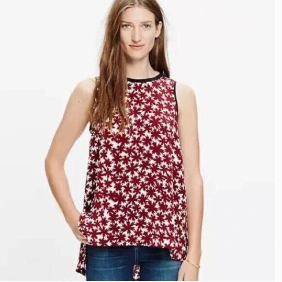 Madewell Silk Tank Top Size XS Pressed Flower High Low Sleeveless Asian Inspired - Picture 3 of 10